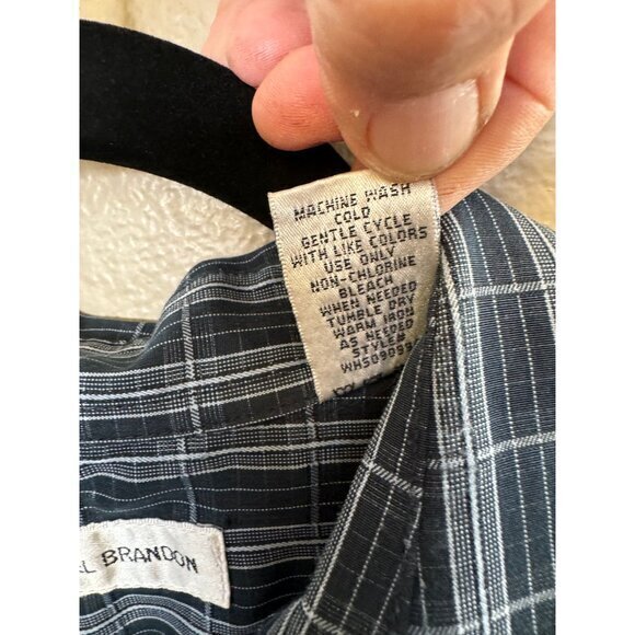 Michael Brandon Men's Blue Striped Shirt size Medium short sleeve collared - Picture 4 of 6